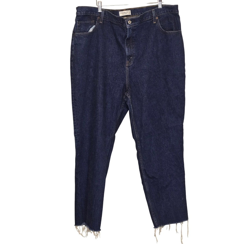 Abercrombie & Fitch 90s Straight Jeans Womens 20R 35 Blue Cotton Denim Raw Hem